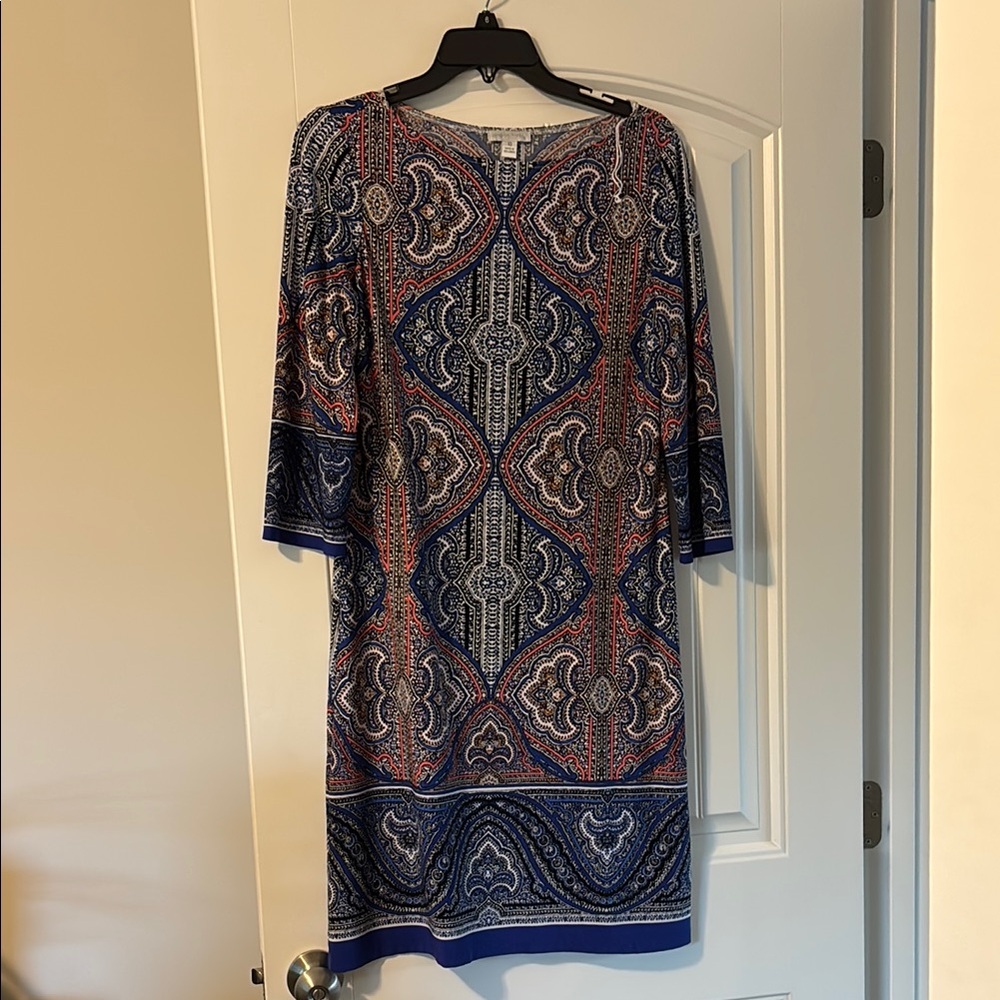 London Times Blue Sheath Dress with 3/4 Dolman Sleeves